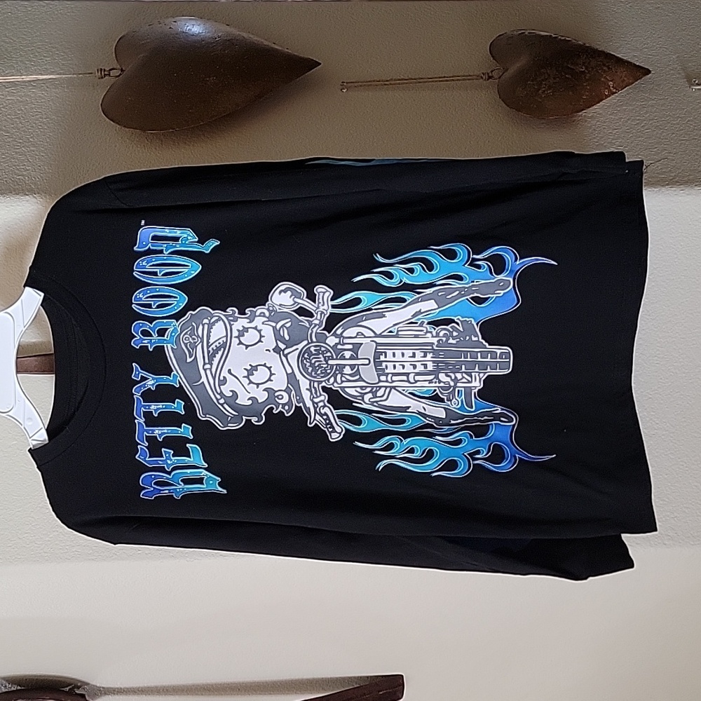Betty Boop Men's Long Sleeve Motorcycle Flame Shirt Black/Blue size S